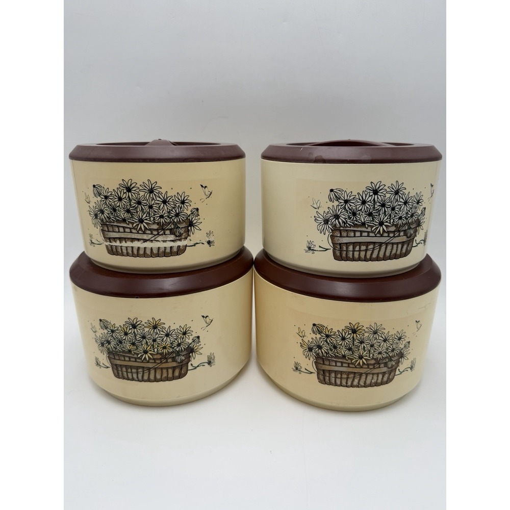Vintage Sunflower 1970s Sterilite Plastic Kitchen Canisters Storage Containers